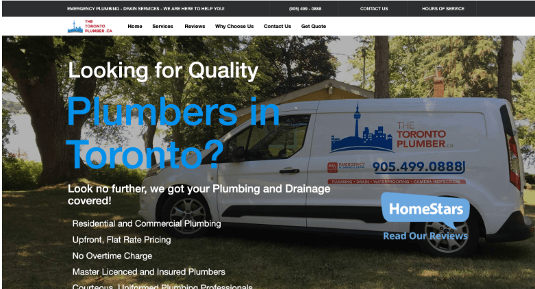 screenshot of Toronto Plumbers Website