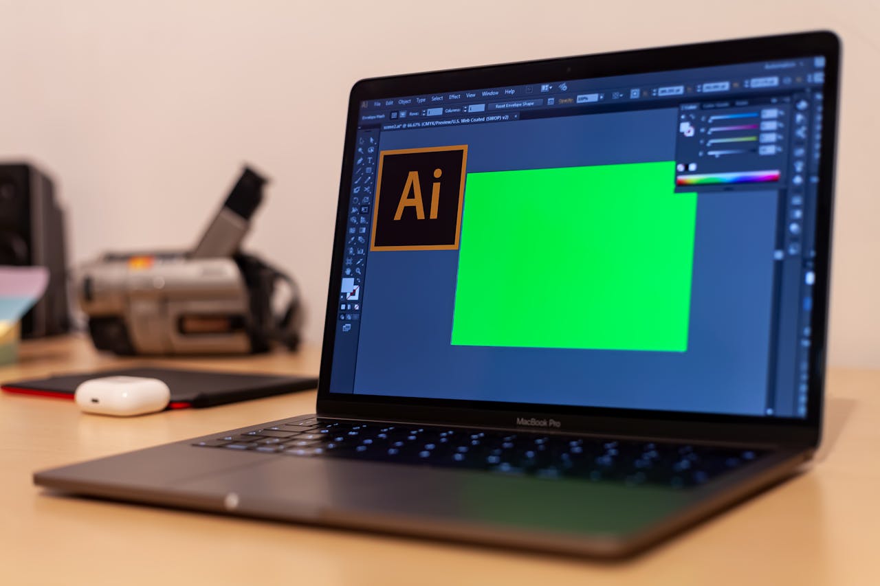 A laptop with the letters Ai on the screen. Image by Pexels
