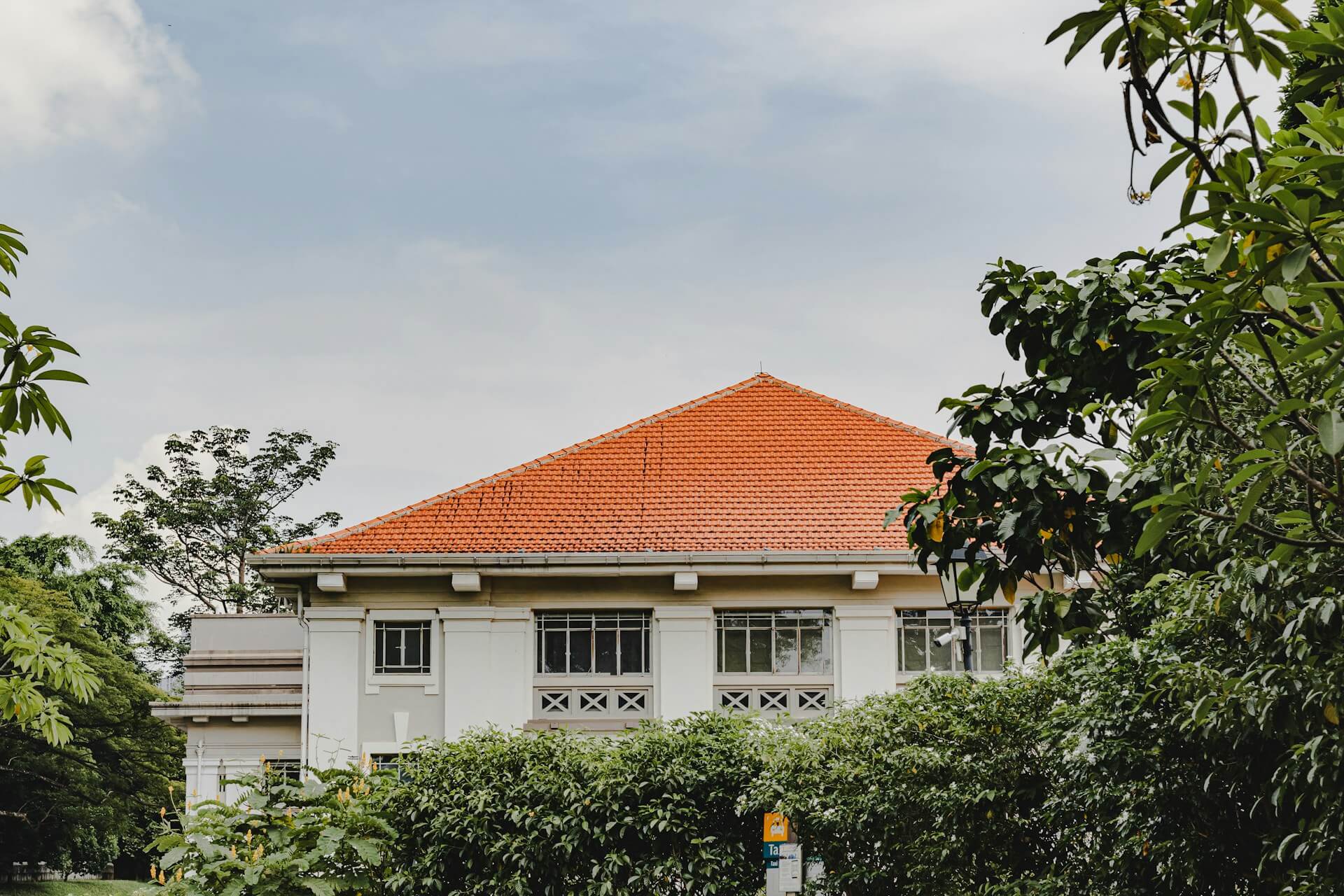 A person on a ladder painting the side of a building red. Image by Unsplash