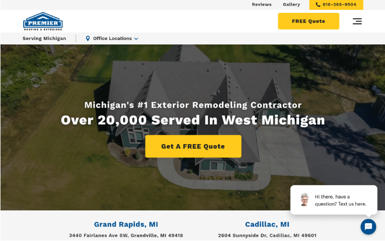 Screenshot of Premier Roofing website