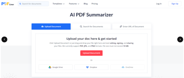 PDFLiner AI PDF Summarizer website