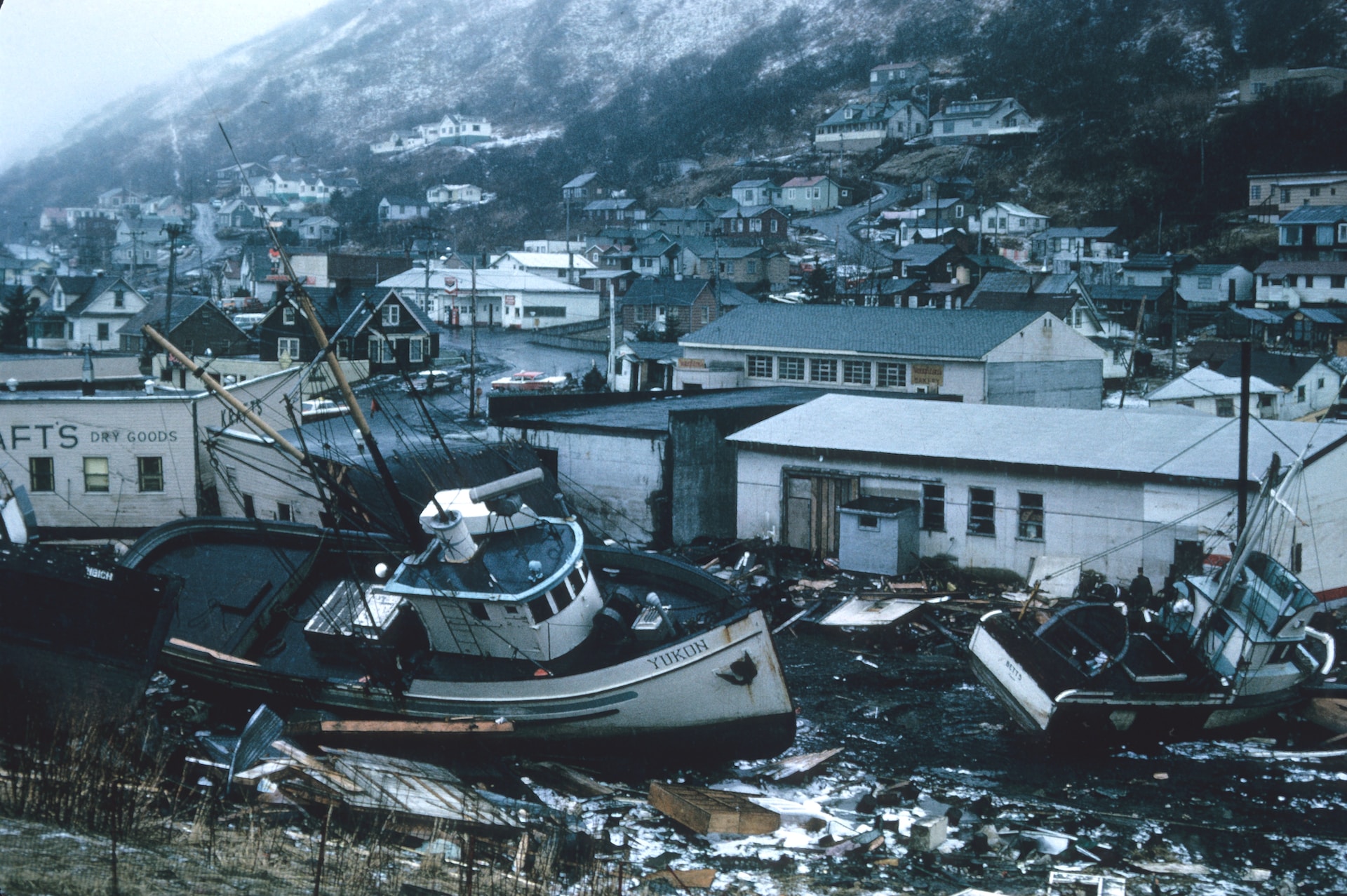 boats on land, storm damage