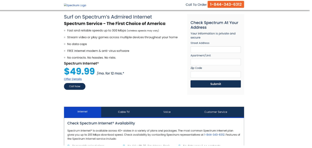 Spectrum Internet and Voice Double Play Screenshot - 300 Mbps and Unlimited North America Calling