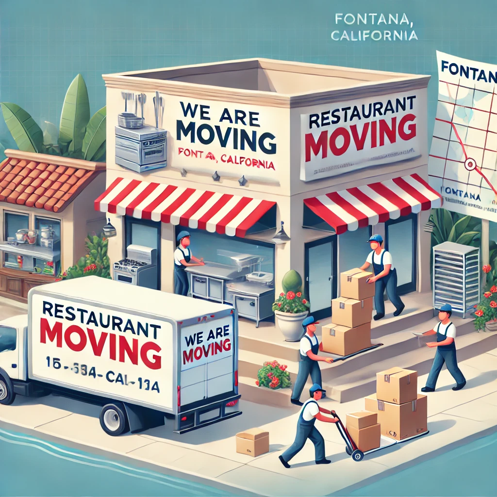 A visually engaging illustration of a restaurant relocation process. The image includes a restaurant storefront. Image by CHatGPT