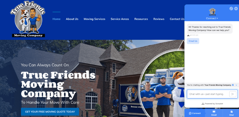 Screenshot of True Friend Moving Company website