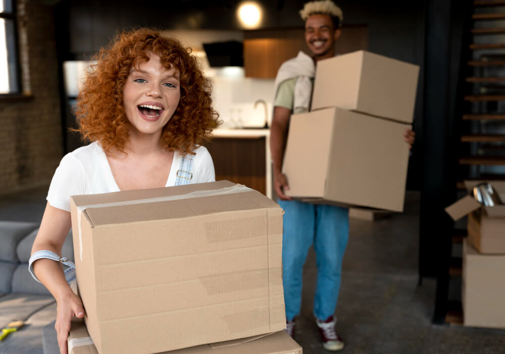 Couple handling cardboard boxes. Image by Freepik