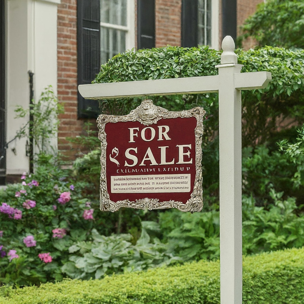 For sale sign in front of a house. Image by Gemini.