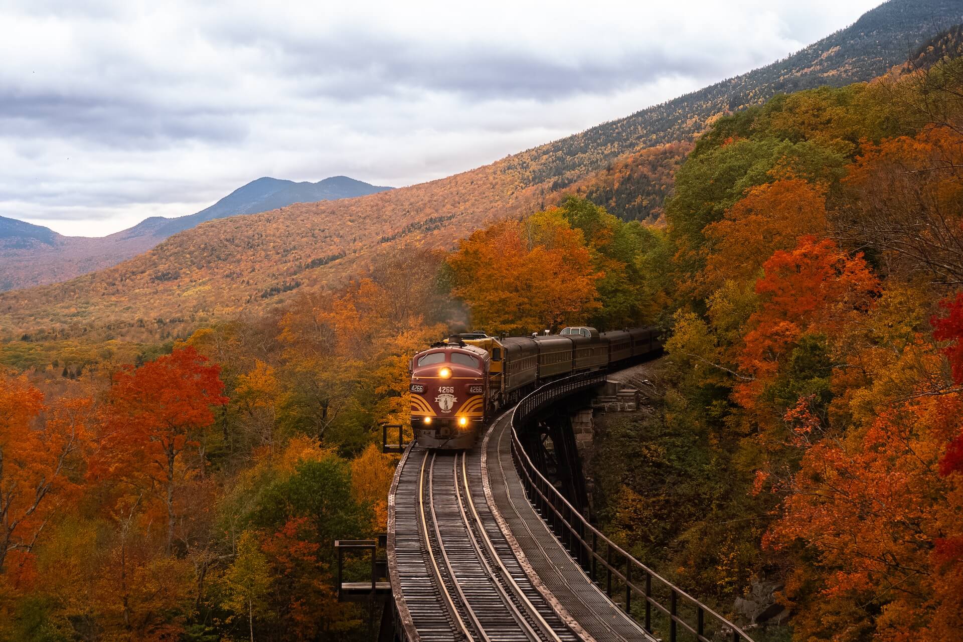 Fall foliage, train, New Hampshire