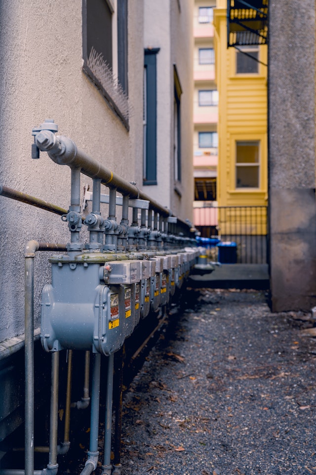 gas line meters outside a building