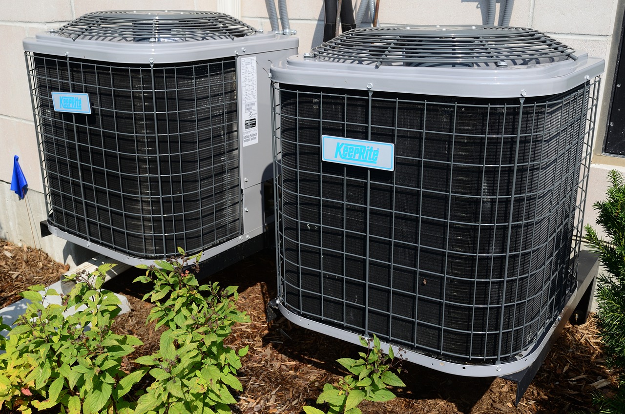 A/C, air conditioning units outside a building