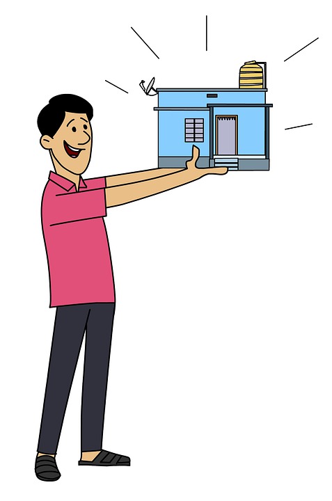 An illustration of a man holding a house
