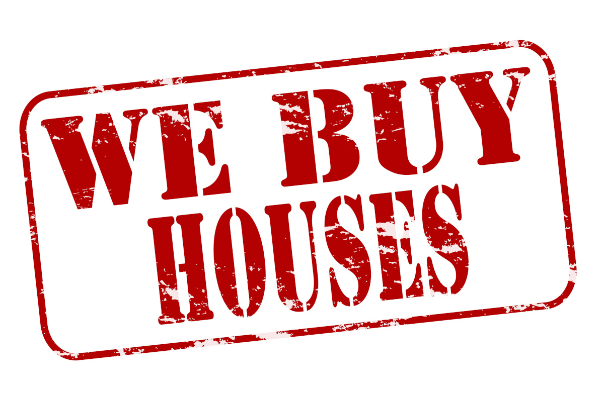 we buy houses text in red