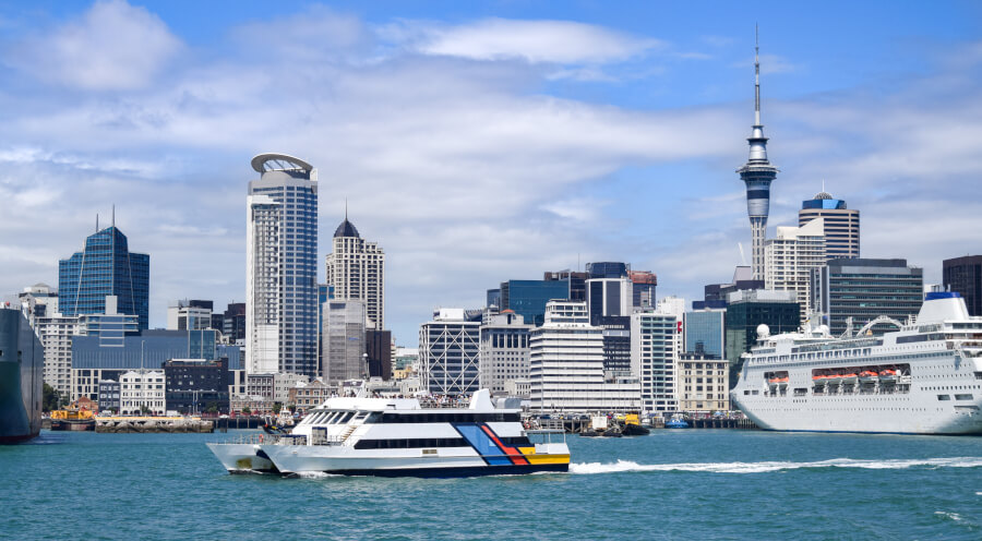 City, boat in water