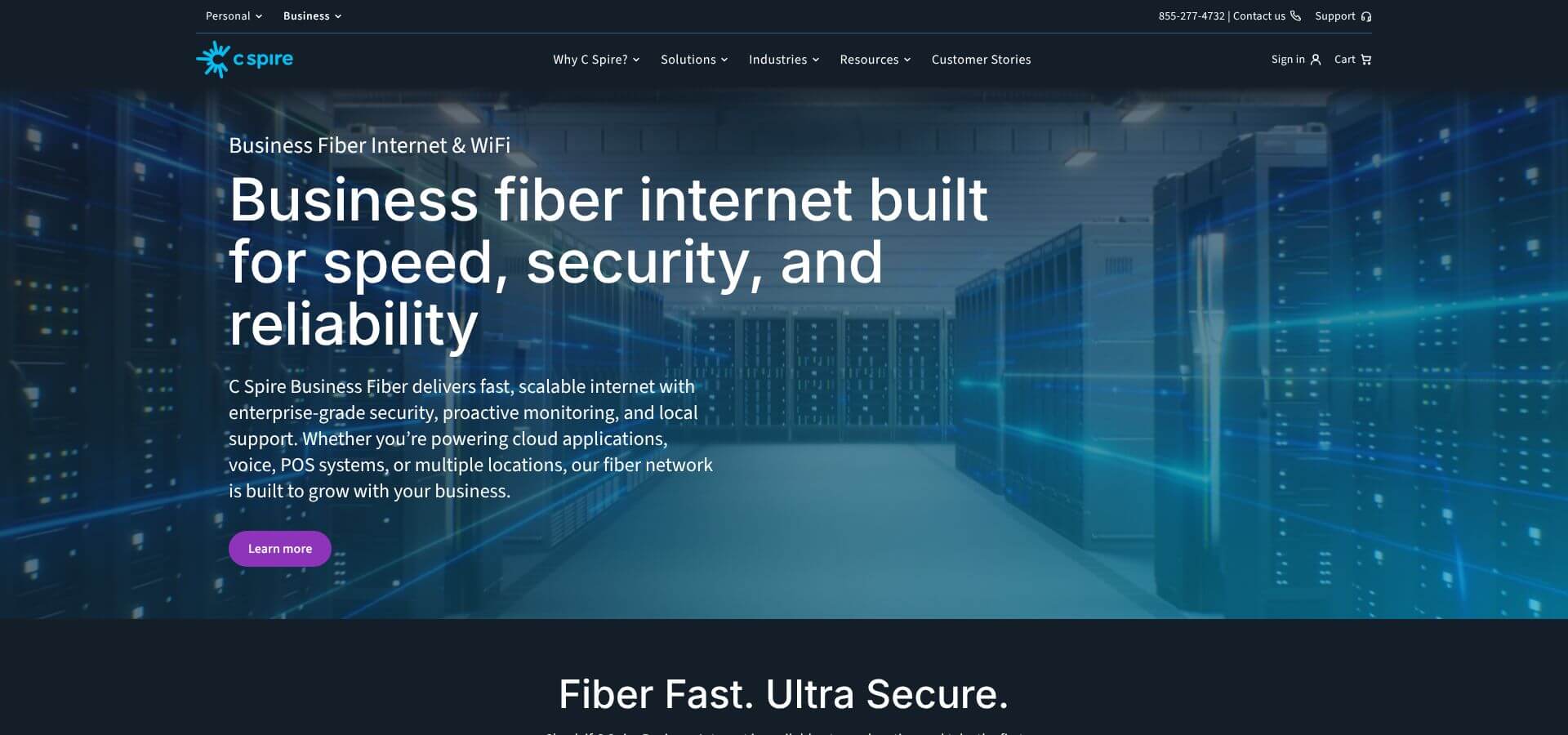 C Spire Business internet and Wi-Fi for small business page screenshot
