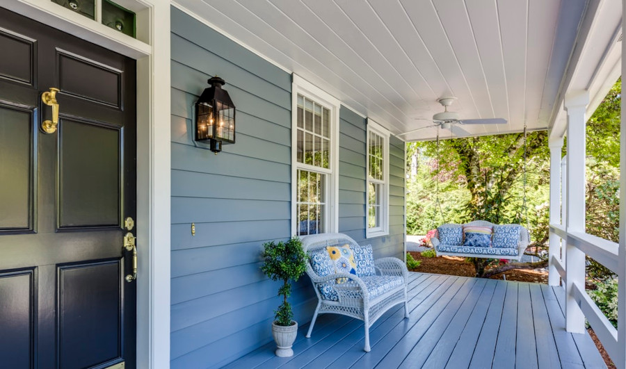 Porch with swinging chair