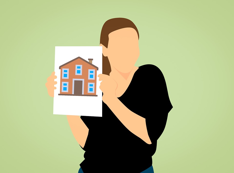 drawing of a person holding a paper with a house on it